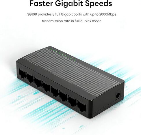 8 Port Gigabit Ethernet Network Switch - Ethernet Unmanaged Essentials Switch - Home Network Hub, Office Ethernet Splitter, Plug & Play, Silent Operation, Desktop or Wall Mount - Black in Saudi Arabia