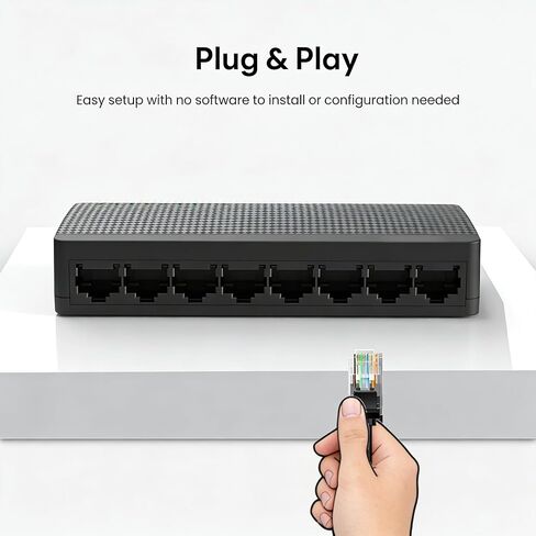 8 Port Gigabit Ethernet Network Switch - Ethernet Unmanaged Essentials Switch - Home Network Hub, Office Ethernet Splitter, Plug & Play, Silent Operation, Desktop or Wall Mount - Black in Saudi Arabia