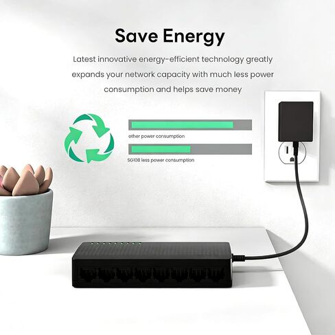 8 Port Gigabit Ethernet Network Switch - Ethernet Unmanaged Essentials Switch - Home Network Hub, Office Ethernet Splitter, Plug & Play, Silent Operation, Desktop or Wall Mount - Black in Saudi Arabia