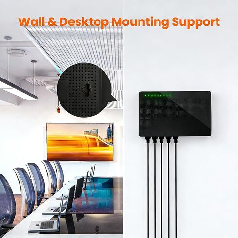 8 Port Gigabit Ethernet Network Switch - Ethernet Unmanaged Essentials Switch - Home Network Hub, Office Ethernet Splitter, Plug & Play, Silent Operation, Desktop or Wall Mount - Black in Saudi Arabia