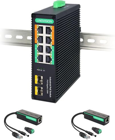 محول LINOVISION صناعي 8 منافذ Gigabit BT 90W POE ومقسم POE DC12V in Kuwait