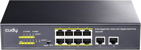 Cudy GS1010P محول PoE غير مُدار بـ 10 منافذ جيجابت إيثرنت، مع 8 × PoE+ @ 120 وات، سطح المكتب/الحامل، وضع CCTV / VLAN، 802.3af/ 802.3at، التوصيل والتشغيل in Kuwait