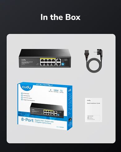 Cudy GS1010P محول PoE غير مُدار بـ 10 منافذ جيجابت إيثرنت، مع 8 × PoE+ @ 120 وات، سطح المكتب/الحامل، وضع CCTV / VLAN، 802.3af/ 802.3at، التوصيل والتشغيل in Kuwait