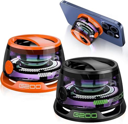 2 Pack Magnetic Mini Bluetooth Speaker with RGB Lights, Dual Wireless Stereo Speaker Set, Portable Small Speakers with Phone Holder for Car Bike Desktop Home Outdoor, Black in Kuwait