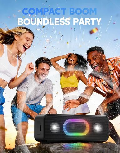 OHAYO Bluetooth Speaker, Wireless Portable Outdoor Speakers, Bold Sound and Ambient Light, IPX6 Waterproof, 24H Playtime, TWS Pairing, Built-in Mic, Home/Travel/Beach Essential, Birthday Gift, Black in Kuwait