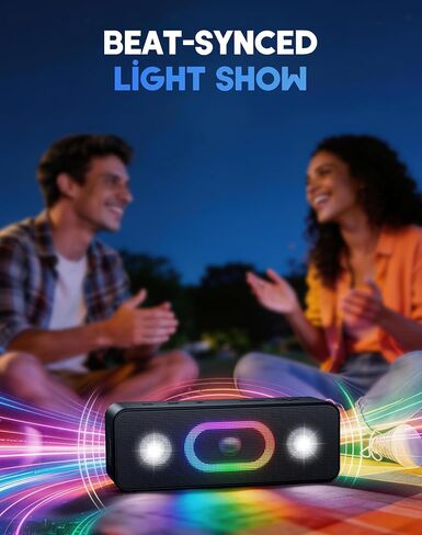 OHAYO Bluetooth Speaker, Wireless Portable Outdoor Speakers, Bold Sound and Ambient Light, IPX6 Waterproof, 24H Playtime, TWS Pairing, Built-in Mic, Home/Travel/Beach Essential, Birthday Gift, Black in Kuwait