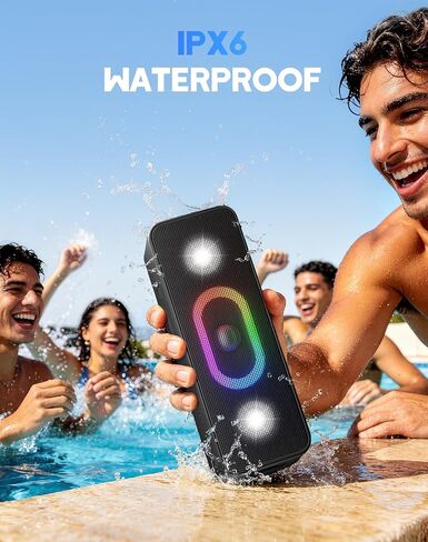 OHAYO Bluetooth Speaker, Wireless Portable Outdoor Speakers, Bold Sound and Ambient Light, IPX6 Waterproof, 24H Playtime, TWS Pairing, Built-in Mic, Home/Travel/Beach Essential, Birthday Gift, Black in Kuwait