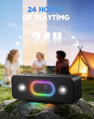 OHAYO Bluetooth Speaker, Wireless Portable Outdoor Speakers, Bold Sound and Ambient Light, IPX6 Waterproof, 24H Playtime, TWS Pairing, Built-in Mic, Home/Travel/Beach Essential, Birthday Gift, Black in Kuwait