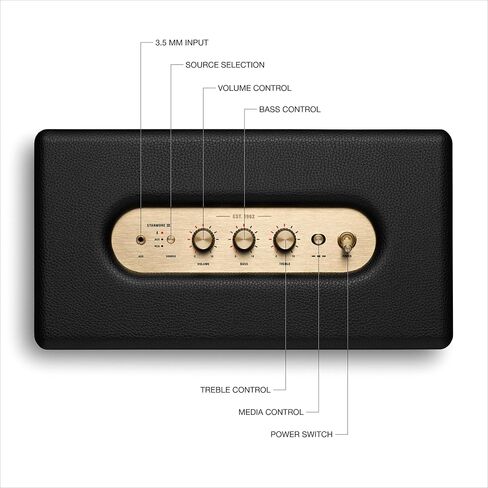 Marshall Stanmore III Bluetooth Home Speaker - Loud Stereo Sound with Bass and Treble Controls | Plug-in Powered | Record Player Compatible | RCA and 3.5 mm Aux Inputs - Black (Renewed) in Kuwait