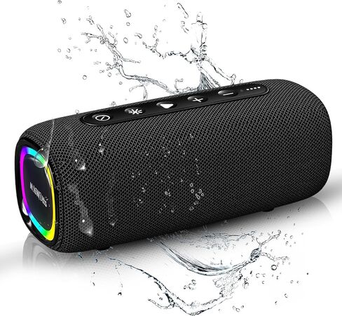 AuraBoom Portable Bluetooth Speaker, 20W Dolby Stereo Sound, Deep Bass, IPX5 Water-Resistant, 25H Playtime, RGB Lights, 40W TWS Pairing, BT 5.3, House, Outdoor, Party, Pool, Gym, Black in Kuwait