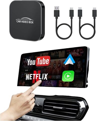 5-in-1 Wireless CarPlay Adapter with Netflix/YouTube/TF, Android Auto & Carplay Adapter with USB-A and USB-C Cables,Convert Wired to Wireless Apple Dongle, Magic Video Ai Box Car Play for iOS 10+ in Kuwait