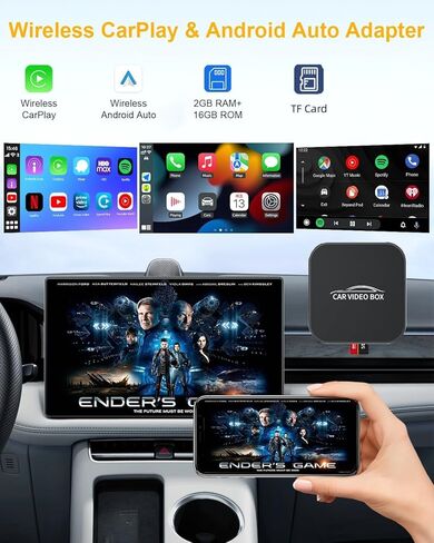 5-in-1 Wireless CarPlay Adapter with Netflix/YouTube/TF, Android Auto & Carplay Adapter with USB-A and USB-C Cables,Convert Wired to Wireless Apple Dongle, Magic Video Ai Box Car Play for iOS 10+ in Kuwait