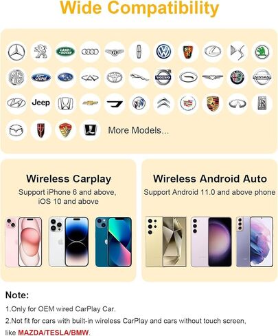 5-in-1 Wireless CarPlay Adapter with Netflix/YouTube/TF, Android Auto & Carplay Adapter with USB-A and USB-C Cables,Convert Wired to Wireless Apple Dongle, Magic Video Ai Box Car Play for iOS 10+ in Kuwait