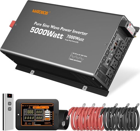 24V Inverter 5000W Pure Sine Wave Power Inverter, 24V DC to 120V AC Inverters,Surge 7000W,Power Inverter with 4 AC Outlets,45Amps Hardwire Port,Dual Remote Control for Solar RV,Truck,Boat,Home in Kuwait