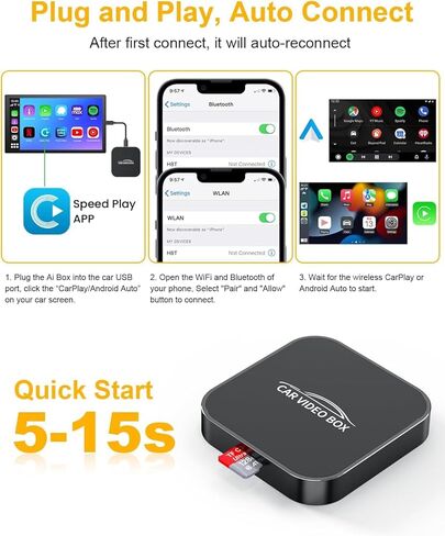 5-in-1 Wireless CarPlay Adapter with Netflix/YouTube/TF, Android Auto & Carplay Adapter with USB-A and USB-C Cables,Convert Wired to Wireless Apple Dongle, Magic Video Ai Box Car Play for iOS 10+ in Kuwait