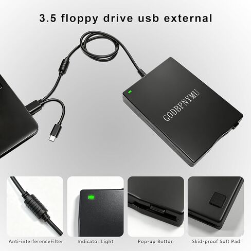 محرك أقراص مرنة مقاس 3.5 بوصة، محرك أقراص مرنة USB محمول، توصيل وتشغيل USB-C FDD خارجي، ناسخة قرص مرن 1.44 ميجابايت متوافقة مع أجهزة الكمبيوتر المحمولة وأجهزة الكمبيوتر الشخصية وأجهزة Windows 11/10/8/XP وmacOS تأتي مع حقيبة in Kuwait