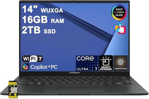 ASUS Zenbook 14 Laptop 14" WUXGA OLED Touch (500nits HDR, 100% DCI-P3) Intel 16-core Ultra 7 255H (>Ultra 9 185H) 16GB RAM 1TB SSD Fingerprint Creator Business Professional Win11 ICP Hub in Kuwait