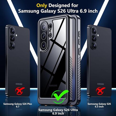 SPIDERCASE Designed for Samsung Galaxy S26 Ultra Case Waterproof,Built-in Screen & Camera Lens Protector[IP68 Underwater] [Military Grade Shockproof] Full Body Protection Phone Case,Black/Clear in Kuwait