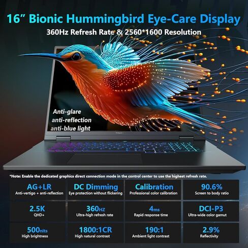 كمبيوتر محمول للألعاب Thunderobot Zero 16 Pro، GeForce RTX 5070 Ti، Core Ultra 9 275HX، شاشة 16 بوصة QHD + 360 هرتز، 32 جيجابايت DDR5، 1 تيرابايت SSD، لكل مفتاح RGB، كاميرا FHD IR، Wi-Fi 6E، Win 11 Home in Kuwait