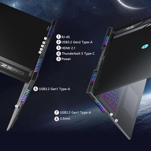 كمبيوتر محمول للألعاب Thunderobot Zero 16 Pro، GeForce RTX 5070 Ti، Core Ultra 9 275HX، شاشة 16 بوصة QHD + 360 هرتز، 32 جيجابايت DDR5، 1 تيرابايت SSD، لكل مفتاح RGB، كاميرا FHD IR، Wi-Fi 6E، Win 11 Home in Kuwait
