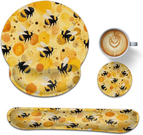 Ergonomic Keyboard and Mouse Wrist Rest Set, Cute Bee Mouse Pad with Non Slip Base, Soft Cloth Surface for Office and Home Typing Support in Saudi Arabia