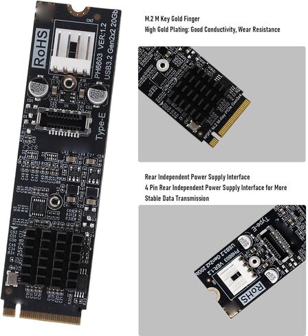 محول CUIFATI NVMe إلى USB من النوع E NVME إلى بطاقة موصل داخلي من النوع E مع مبدد حرارة طاقة 4 دبوس بسرعة 20 جيجابت في الثانية لأجهزة PCIe وأجهزة الكمبيوتر المحمول NAS in Kuwait