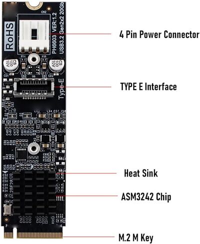 محول M.2 NVME إلى النوع E، بطاقة PCIe بسرعة 20 جيجابت في الثانية ومبدد حرارة، متوافق مع USB2.0 USB1.1 لتوسيع تخزين NAS لسطح المكتب in Kuwait