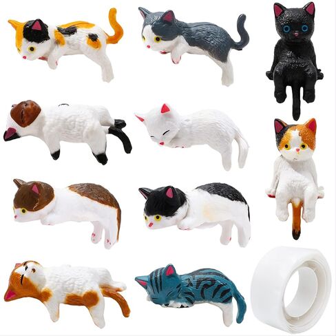 ONEST 13 Pieces Mini Cat Car Interior Accessories Dashboard Decorations Cute Cat Car Dash Decor Rearview Mirror Ornament Resin Small Cats Figurines in Saudi Arabia