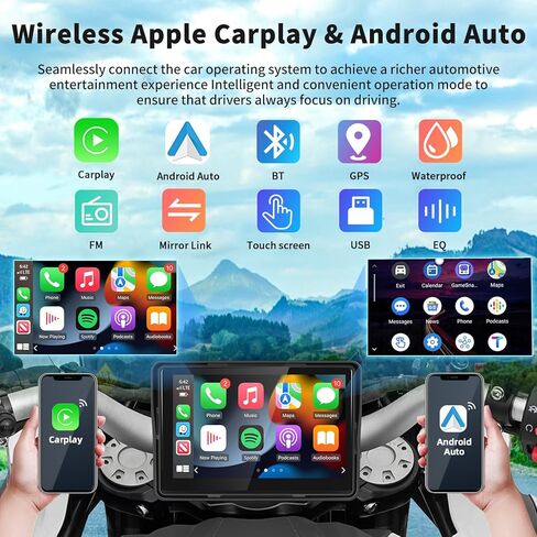 Podofo ترقية نظام تحديد المواقع العالمي للدراجات النارية Apple Carplay/Android Auto مقاوم للماء ستيريو السيارة، 5 بوصات IP67 مقاومة للماء IPS تعمل باللمس مع بلوتوث مزدوج، ملاحة/Siri/Goog-le للدراجات النارية in Kuwait