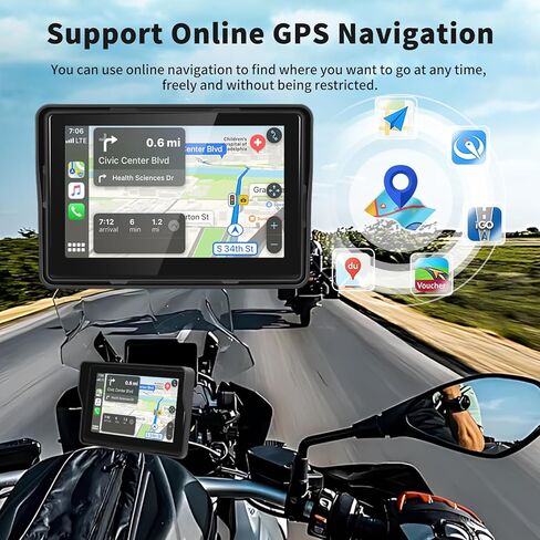 Podofo ترقية نظام تحديد المواقع العالمي للدراجات النارية Apple Carplay/Android Auto مقاوم للماء ستيريو السيارة، 5 بوصات IP67 مقاومة للماء IPS تعمل باللمس مع بلوتوث مزدوج، ملاحة/Siri/Goog-le للدراجات النارية in Kuwait