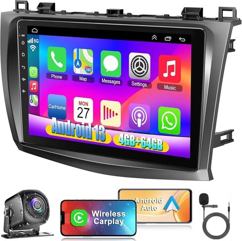 Android 13 4G+64G راديو السيارة ستيريو لمازدا 3 2010 2011 2012 2013، Carplay اللاسلكي وAndroid Auto مع دعم بلوتوث/التحكم الصوتي/GPS/WiFi/كاميرا احتياطية/SWC/FM، شاشة لمس IPS 9 بوصة in Kuwait