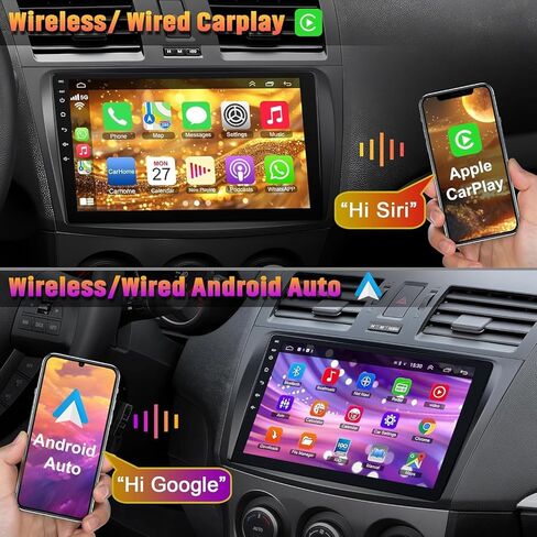 Android 13 4G+64G راديو السيارة ستيريو لمازدا 3 2010 2011 2012 2013، Carplay اللاسلكي وAndroid Auto مع دعم بلوتوث/التحكم الصوتي/GPS/WiFi/كاميرا احتياطية/SWC/FM، شاشة لمس IPS 9 بوصة in Kuwait