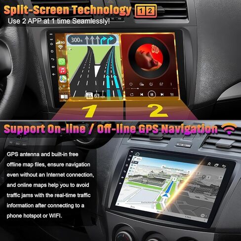 Android 13 4G+64G راديو السيارة ستيريو لمازدا 3 2010 2011 2012 2013، Carplay اللاسلكي وAndroid Auto مع دعم بلوتوث/التحكم الصوتي/GPS/WiFi/كاميرا احتياطية/SWC/FM، شاشة لمس IPS 9 بوصة in Kuwait