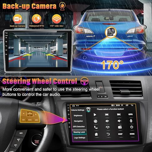 Android 13 4G+64G راديو السيارة ستيريو لمازدا 3 2010 2011 2012 2013، Carplay اللاسلكي وAndroid Auto مع دعم بلوتوث/التحكم الصوتي/GPS/WiFi/كاميرا احتياطية/SWC/FM، شاشة لمس IPS 9 بوصة in Kuwait