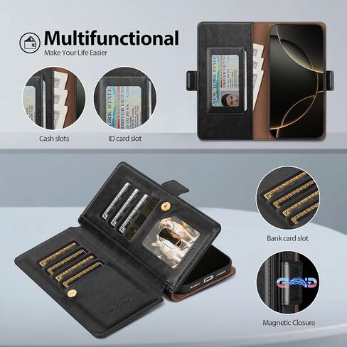 Compatible with Samsung Galaxy S26 Case Wallet with Card Holder [7 Card Slot] Women Men,RFID Blocking Luxury PU Leather Phone Case Flip Protector Cover Credit Card Slot Kickstand,Black in Kuwait
