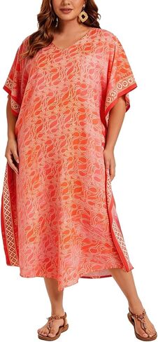 Beautybatik Women Hand Blocked Batik Rayon Caftan Kaftan Loungewear Maxi Plus Size Long Dress XL to 4X in Saudi Arabia