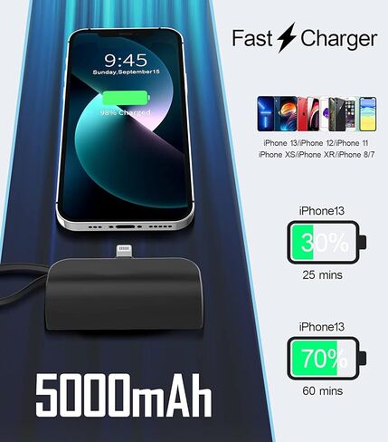 شاحن محمول مع موصل Lightning مدمج متوافق مع iPhone - 100 جرام صغير جدًا، تصميم خفيف الوزن، أبيض in Kuwait