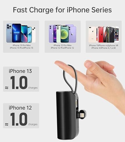 شاحن محمول مع موصل Lightning مدمج متوافق مع iPhone - 100 جرام صغير جدًا، تصميم خفيف الوزن، أبيض in Kuwait