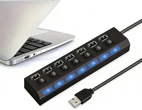 1pc High-Speed USB 2.0 Hub with Independent Switch, USB Hub, Laptop Power Adapter, Compatible with Laptop in Kuwait