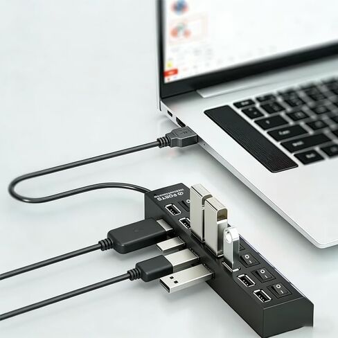 1pc High-Speed USB 2.0 Hub with Independent Switch, USB Hub, Laptop Power Adapter, Compatible with Laptop in Kuwait