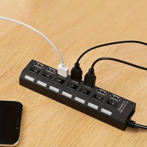 1pc High-Speed USB 2.0 Hub with Independent Switch, USB Hub, Laptop Power Adapter, Compatible with Laptop in Kuwait