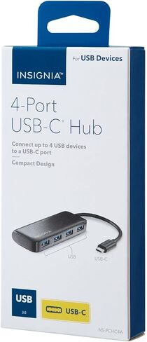 موزع USB-C بـ 4 منافذ من Insignia، نقل سريع للبيانات، موسع موزع USB لأجهزة الكمبيوتر المحمول، Xbox، محرك فلاش، HDD، وحدة التحكم، الطابعة، الكاميرا، MacBook، Surface، الكمبيوتر الشخصي، أسود in Kuwait
