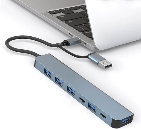 موزع USB 3.0، محور USB مع محول USB C متعدد المنافذ، مقسم USB مع 1xUSB 3.0، 4xUSB2.0، 2 x USB C، محور USB-c لأجهزة M-ac-Book P-ro/PC/الكمبيوتر المحمول/الكمبيوتر اللوحي (رمادي 6 بوصة) in Kuwait