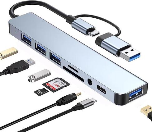 موزع موزع USB، موسع موزع متعدد المنافذ، وصلة وصل 8 في 1 لأجهزة الكمبيوتر المحمول، الكمبيوتر الشخصي، بطاقة SD/TF in Kuwait