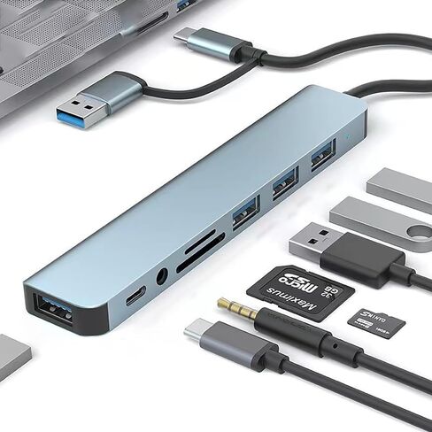 موزع موزع USB، موسع موزع متعدد المنافذ، وصلة وصل 8 في 1 لأجهزة الكمبيوتر المحمول، الكمبيوتر الشخصي، بطاقة SD/TF in Kuwait