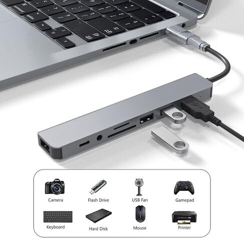 موزع موزع USB، موسع موزع متعدد المنافذ، وصلة وصل 8 في 1 لأجهزة الكمبيوتر المحمول، الكمبيوتر الشخصي، بطاقة SD/TF in Kuwait