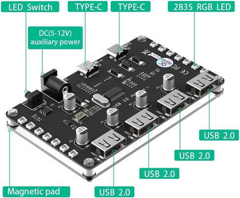 إصدار جديد من 4 منافذ USB 2.0 مع 3528 مصباح LED ملون وطاقة مساعدة للكمبيوتر الشخصي والكمبيوتر المحمول ولوحة المفاتيح والماوس ومحركات الأقراص الصلبة، متوافق مع أنظمة التشغيل Windows وMac OS X وLinux in Kuwait