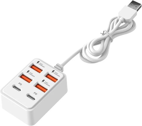 6-Port high-Speed USB Charging, 4 USBs, 2pd, Compact Design, high-Speed Charging, Multi Device Fast Charging Center, Compatible with Most Devices (White) in Kuwait