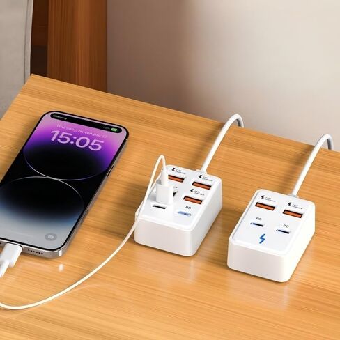 6-Port high-Speed USB Charging, 4 USBs, 2pd, Compact Design, high-Speed Charging, Multi Device Fast Charging Center, Compatible with Most Devices (White) in Kuwait
