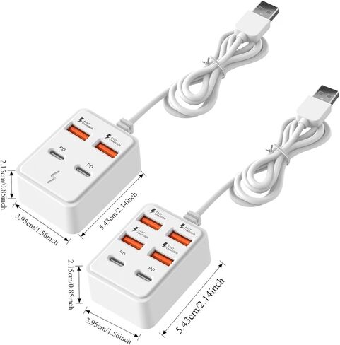 6-Port high-Speed USB Charging, 4 USBs, 2pd, Compact Design, high-Speed Charging, Multi Device Fast Charging Center, Compatible with Most Devices (White) in Kuwait